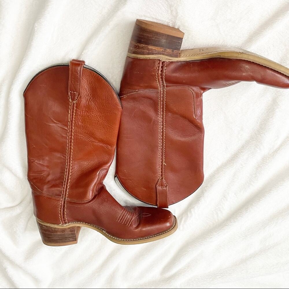 Dingo Vintage leather cowboy boots size 9 brown western heeled pull on mens - Picture 2 of 6